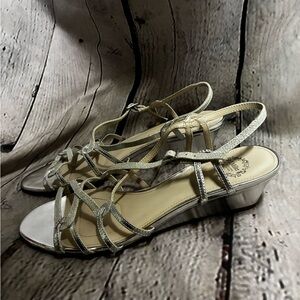 I. Miller Women’s Silver Glitter Strappy Wedge Sandals Formal Elegant Shoes Sz 8